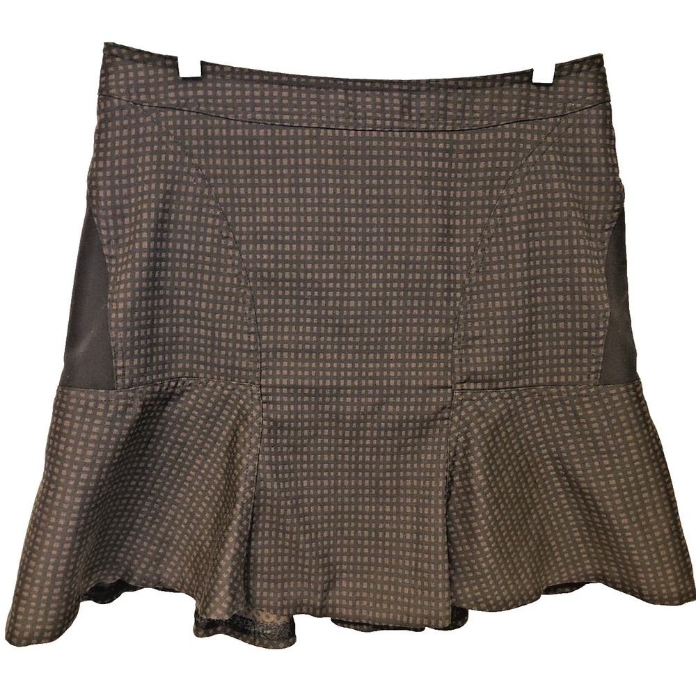 Worthington Skirt BLK BRWN Back Zip‎ Women's Size 10 Mini w Flair Ruffle
